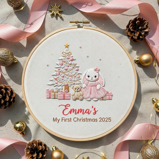 Babys First Christmas Ornament, New Baby Gift, Custom Ornament Keepsake, Personalized Embroidered Ornament for Baby Girls First Christmas 6
