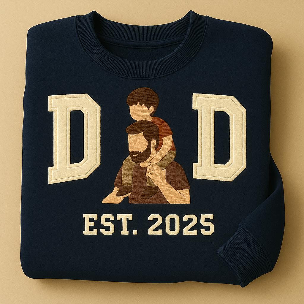 Custom Embroidered Dad Sweatshirt – Personalized Father’s Day Gift, Portrait from Photo, Family Sweatshirt, Custom text Shirt, New Dad Gift