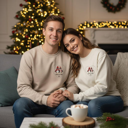 Personalized Penguin Couple Embroidered Sweatshirt Custom Names Matching Mr and Mrs Outfit Newlywed Holiday Gift Cozy Christmas Sweater 2025