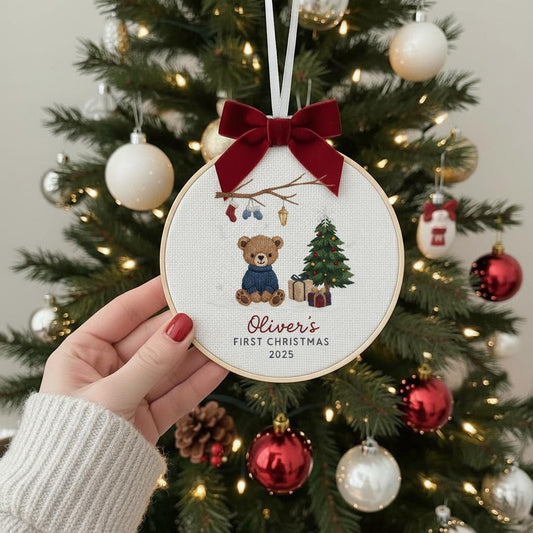 Personalized Baby’s First Christmas Embroidered Ornament, Custom Newborn Keepsake, Baby Girl Ornament, Handmade New Baby Gift 3