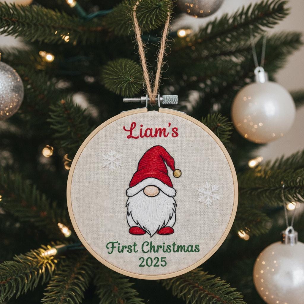 Custom Name Baby's First Christmas Hand Embroidered Ornament, Reindeer Holiday Decor, Personalized Unique Gift for Baby, 2025 Christmas Gift 3