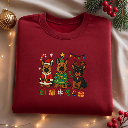 Christmas German Shepherd Embroidered Sweatshirt: Holiday Dog Lover Gift