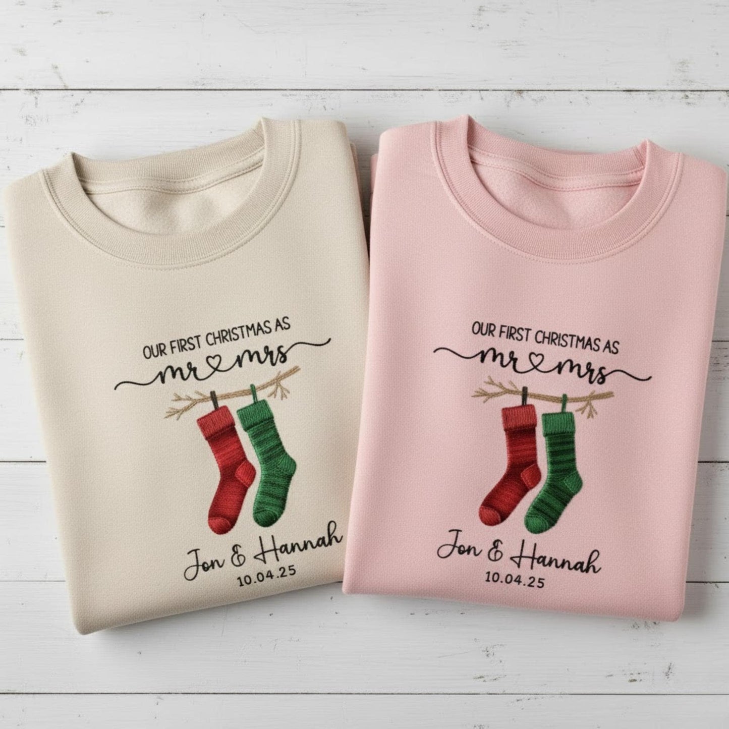 Our First Christmas Married Embroidered Sweatshirt Custom Couple Names Mr and Mrs Matching Outfit Personalized Newlywed Gift 2025