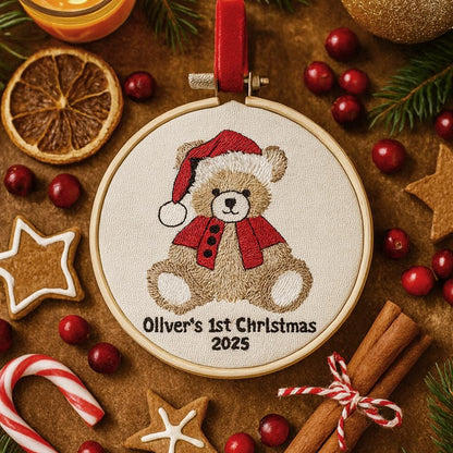Baby's First Christmas Ornament, Embroidered New Baby Gift Custom Embroidered Ornament Keepsake Personalized Ornament for Baby 1st Christmas