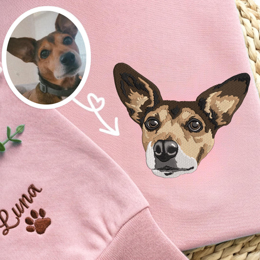 Embroidered Pet Portrait Sweatshirt, Personalized Dog Mom Gift