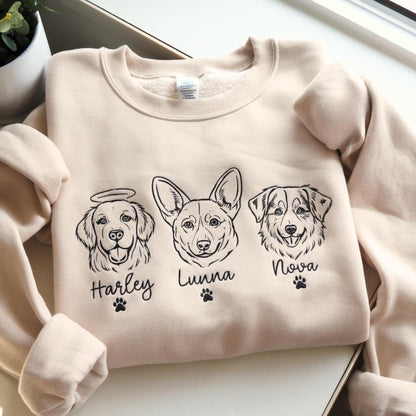 Embroidered Pet Portrait Sweatshirt, Custom Dog/Cat Ears, Personalized Gift