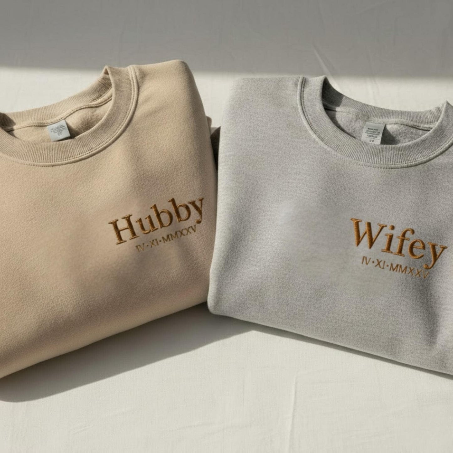 Custom Embroidered Wifey Hubby Sweatshirt Matching Couple Crewneck Wedding Gift Personalized Anniversary Date Sweater