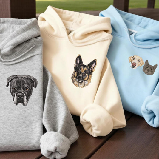 Custom Pet Portrait Embroidered Sweatshirt: Personalized Dog Memorial Gift