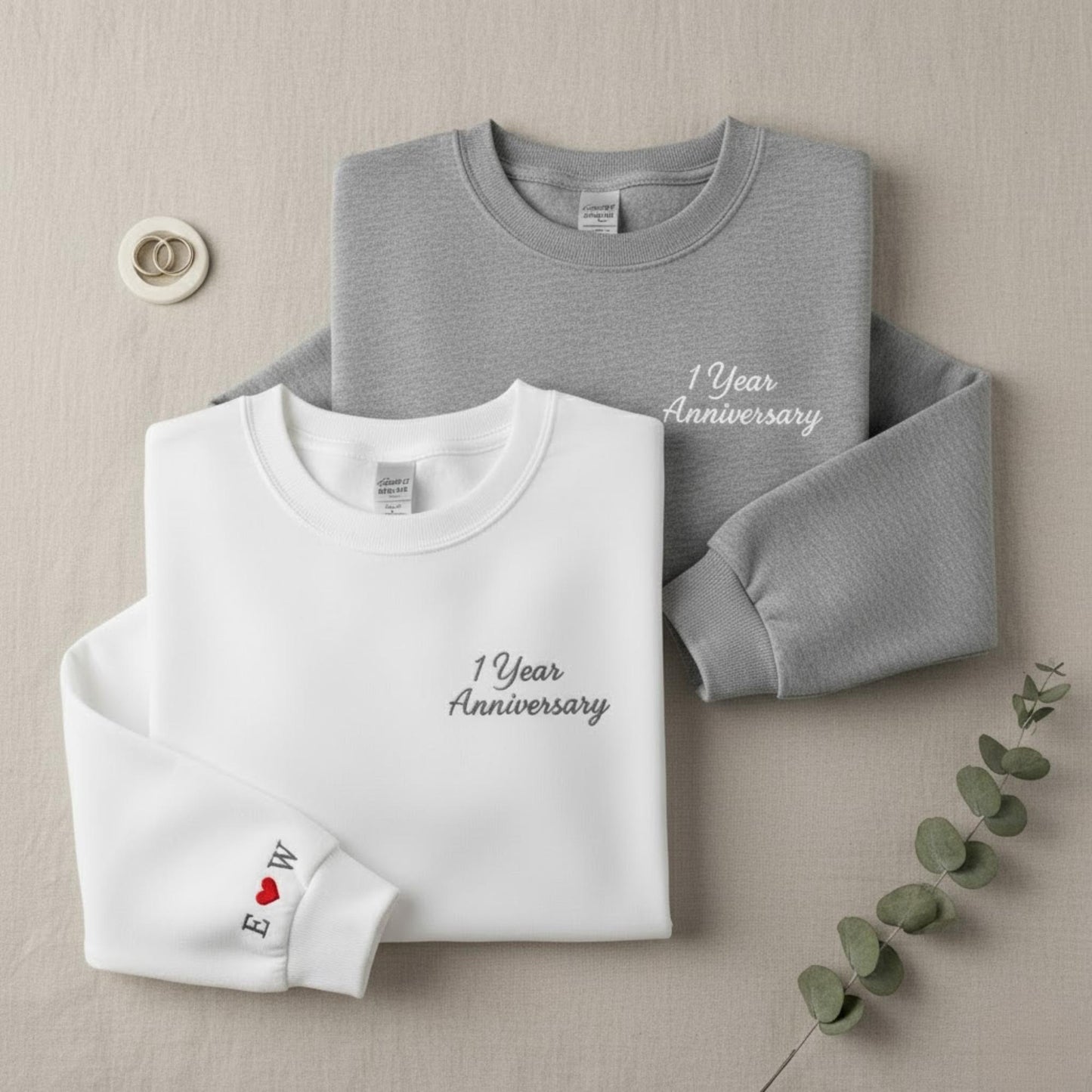 Personalized Matching Embroidered Couples Sweatshirt with Initials and Date – Anniversary or Valentines Day Gift for Him and Her