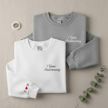 Personalized Matching Embroidered Couples Sweatshirt with Initials and Date – Anniversary or Valentines Day Gift for Him and Her