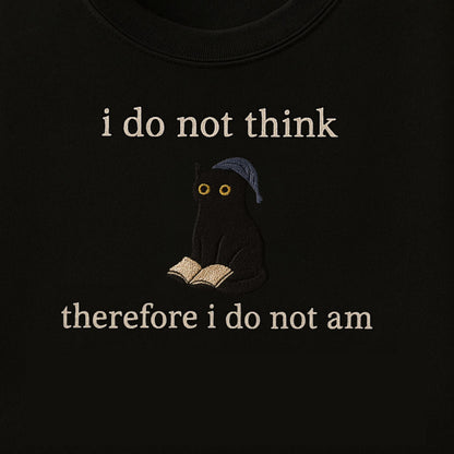 Funny Cat Embroidered Shirt: "I do not think" Retro Style