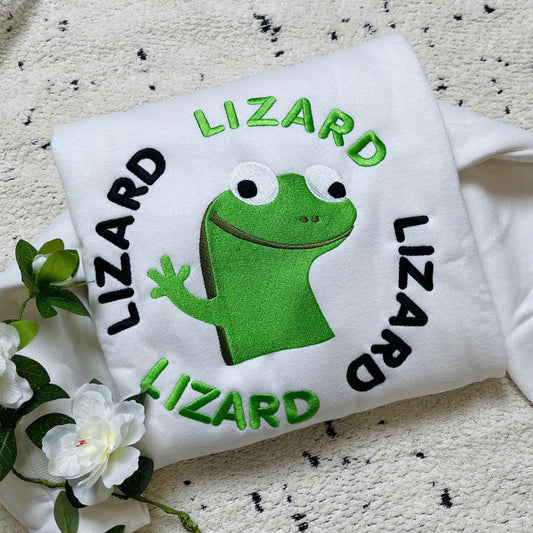 Embroidered “Lizard Lizard Lizard” Meme Shirt, Funny Viral TikTok Embroidered Tee, Weirdcore Humor Shirt, Gen-Z Gift for Him or Her