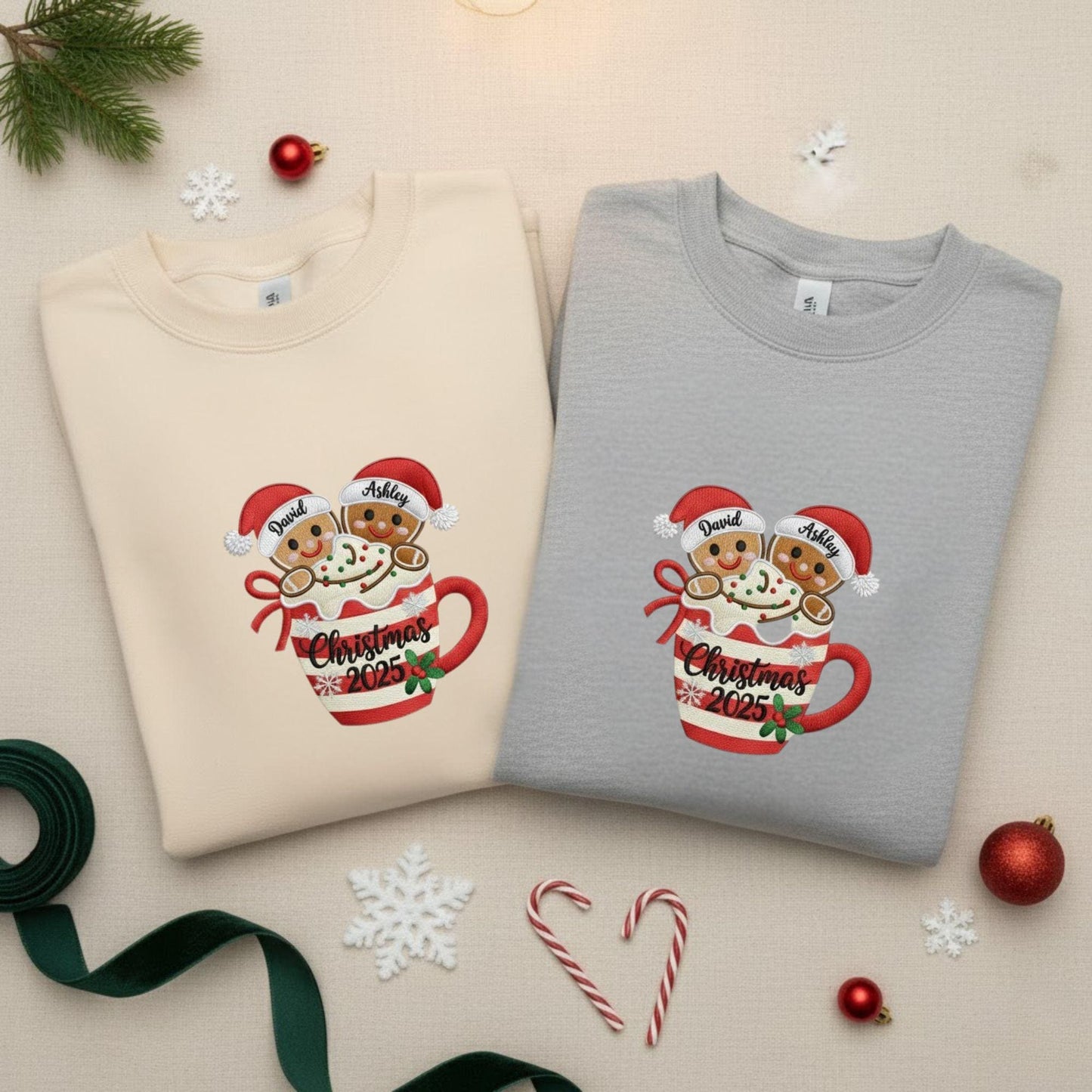 Embroidered Couples Christmas Sweatshirt Gingerbread Couple Matching Holiday Sweatshirt Personalized First Christmas Gift His and Hers