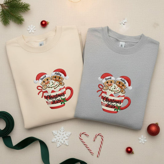 Embroidered Couples Christmas Sweatshirt Gingerbread Couple Matching Holiday Sweatshirt Personalized First Christmas Gift His and Hers
