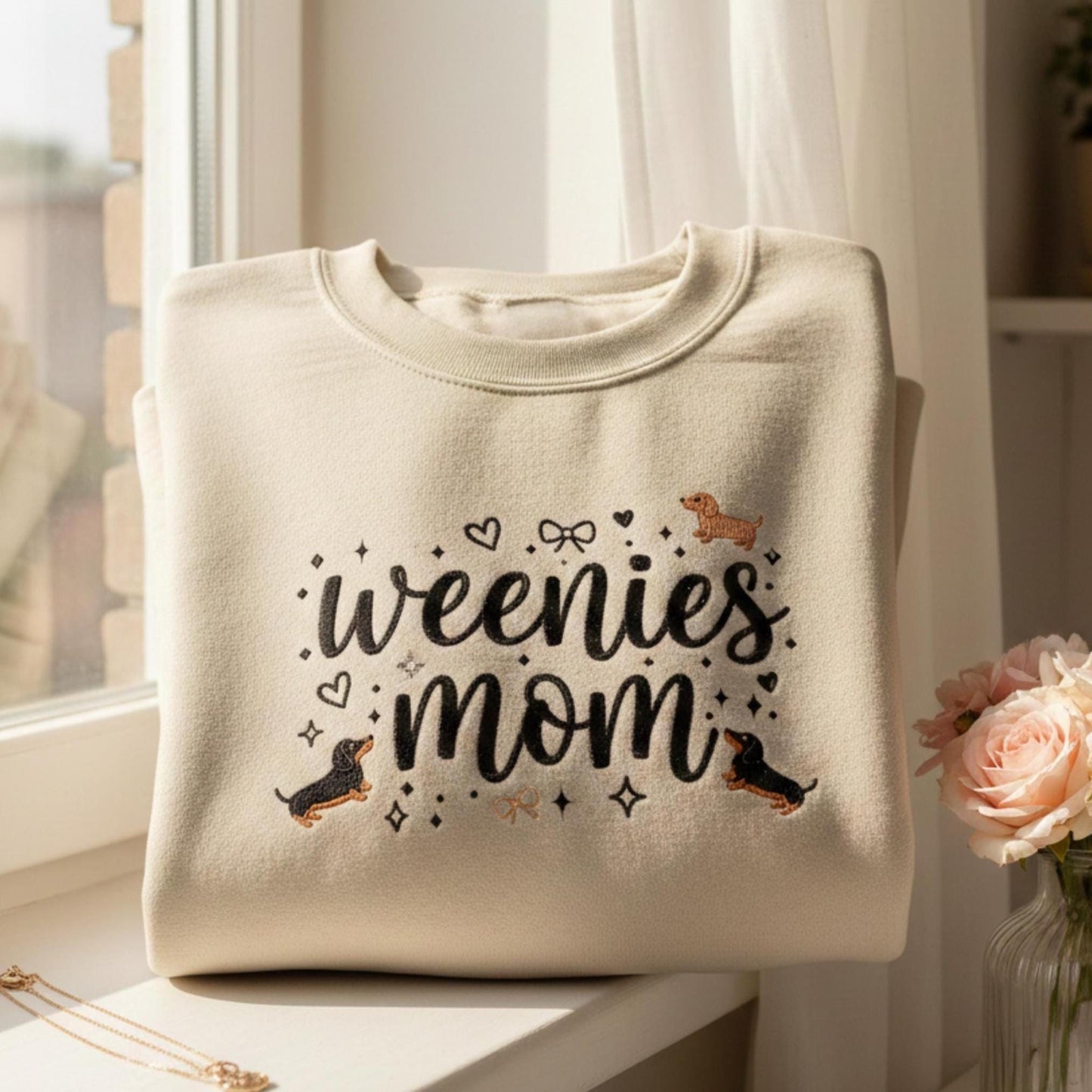 Embroidered Dachshund Mom Sweatshirt, Weenie Dog Crewneck