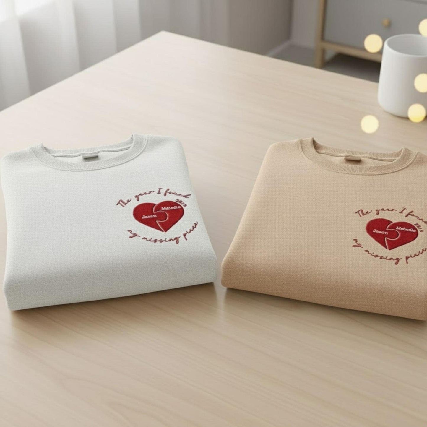 The Year I Found My Missing Piece Embroidered Shirt Personalized Couple Sweatshirt Christmas Gift Matching Outfit Newlywed Present