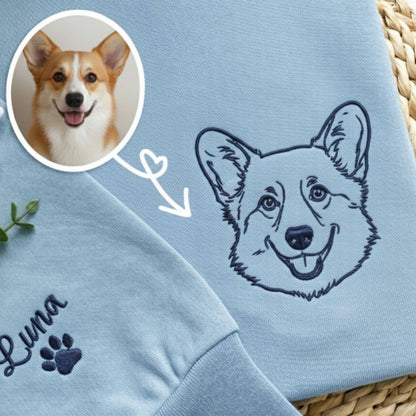 Embroidered Pet Portrait Sweatshirt, Personalized Dog Mom Gift
