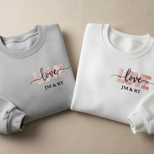 Embroidered Love Sweatshirt Matching Couples Crewneck Romantic Gift For Him And Her Valentine Outfit Minimalist Style