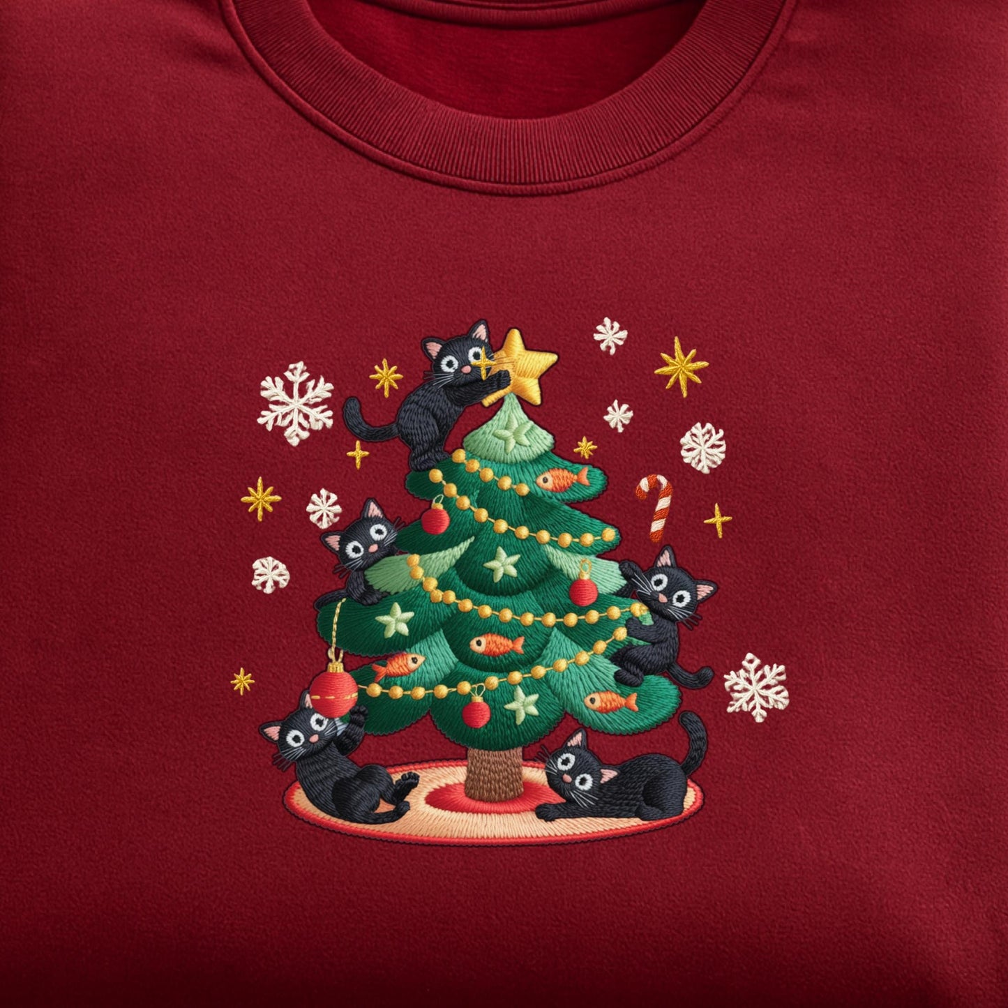 Funny Christmas Cat Embroidered Sweatshirt: Happy Cat Year