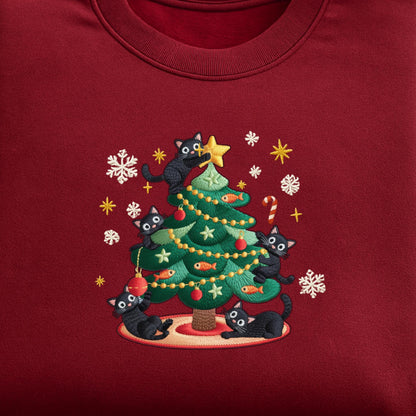 Funny Christmas Cat Embroidered Sweatshirt: Happy Cat Year