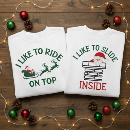 Embroidered Couples Christmas Sweatshirt Funny Holiday Shirts Matching Tees Cozy Christmas Pajamas Ugly Christmas Sweater Gift