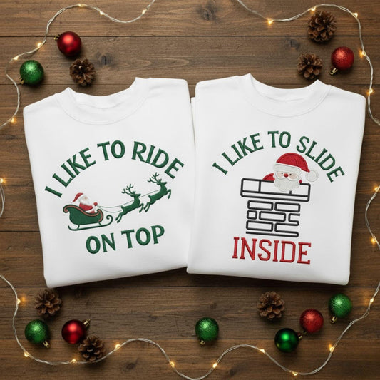 Embroidered Couples Christmas Sweatshirt Funny Holiday Shirts Matching Tees Cozy Christmas Pajamas Ugly Christmas Sweater Gift