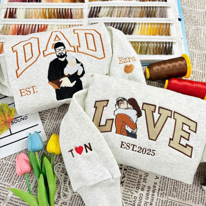 Dad Portrait Custom Embroidered Hoodie, Custom PAPA Photo Embroidery Sweatshirt, Memorial Shirt Gifts For Dad, Couple Gift,Custom Dad Hoodie
