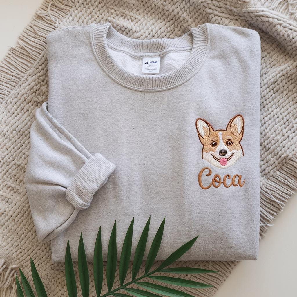 Custom Pet Portrait Embroidered Sweatshirt: Personalized Dog or Cat Sweater