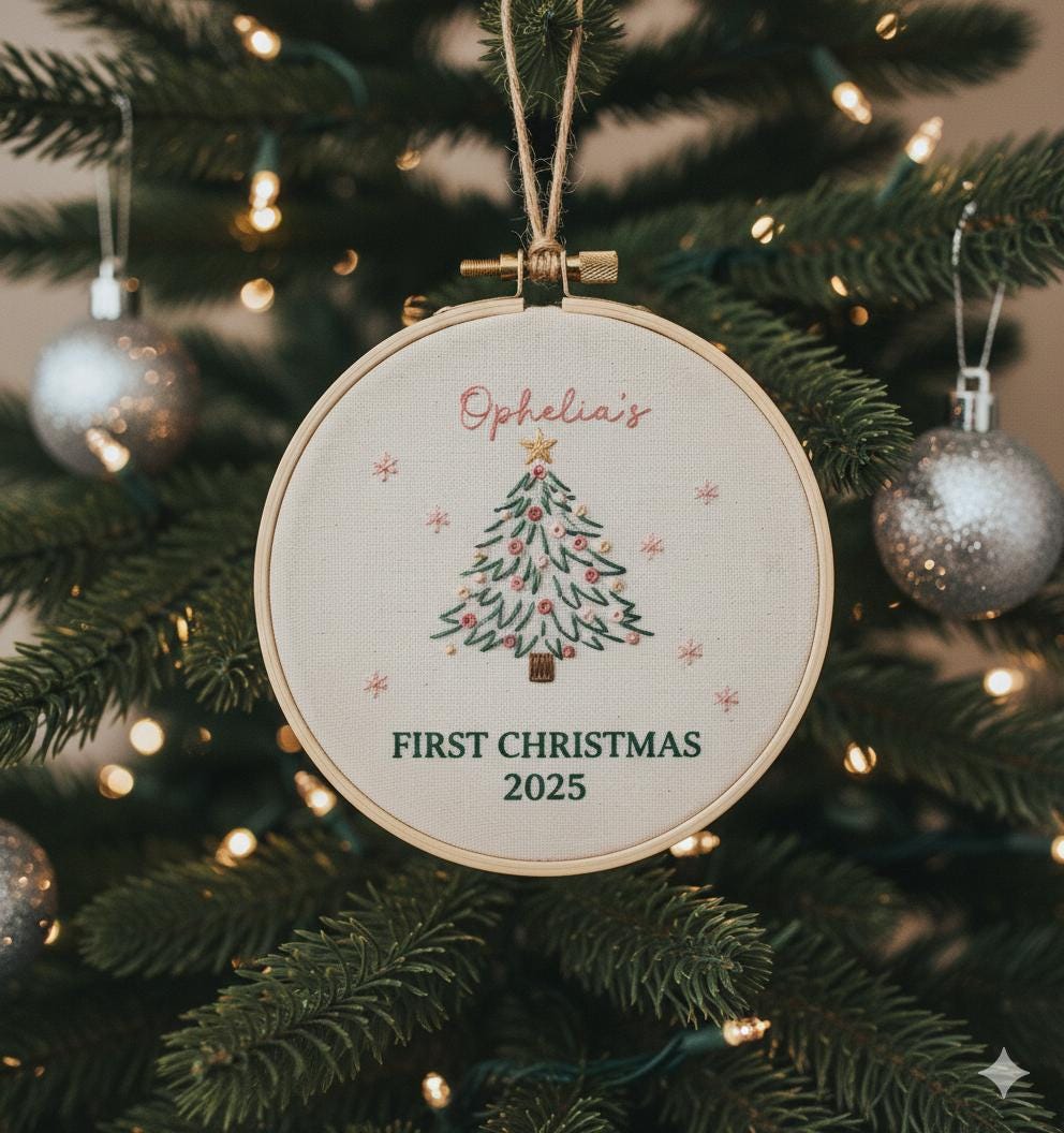 Personalized Baby's First Christmas Hand Embroidered Ornament, Handmade Holiday Decor, Unique Gift for New Baby, Custom Christmas Tree Gift 3