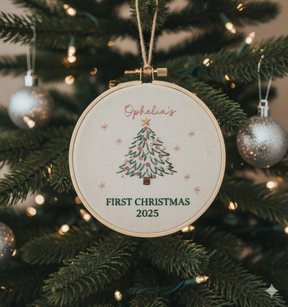 Personalized Baby's First Christmas Hand Embroidered Ornament, Handmade Holiday Decor, Unique Gift for New Baby, Custom Christmas Tree Gift 3