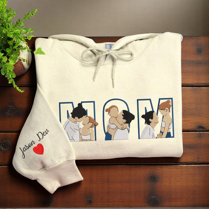 Custom Mom Shirt, Mom With Kids Portrait Custom Embroidered, Custom Portrait Sweatshirt, Memorial Shirt for Mom, Mom Picture Custom Shirt
