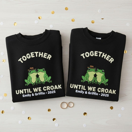 Romantic Frog Couple Embroidered Sweatshirt Personalized Engagement Anniversary Gift Matching