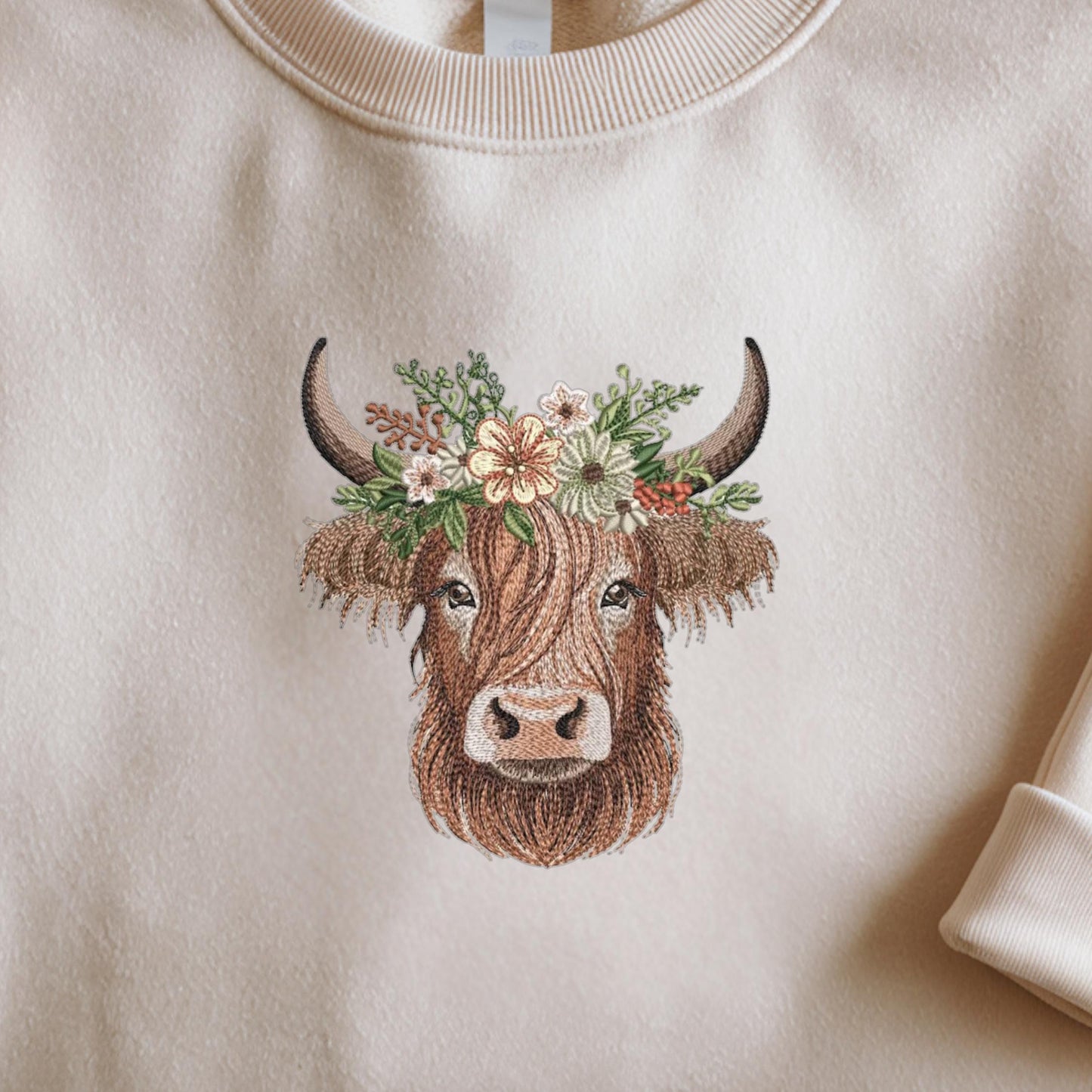 Highland Cow Embroidered Sweatshirt: Farm Animal Design