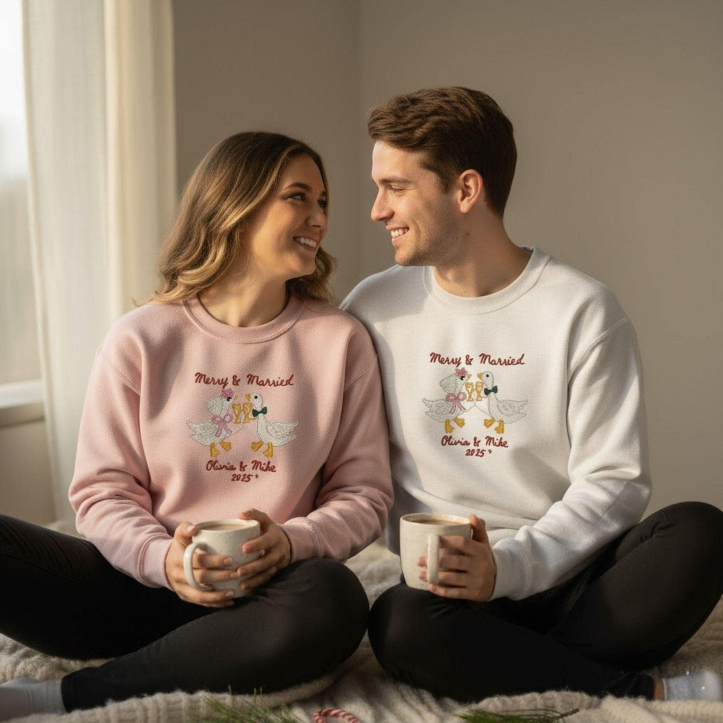 Couples Embroidered Shirt Wedding Gift Newlywed First Christmas Married Personalized Sweatshirt Custom Mr And Mrs Keepsake
