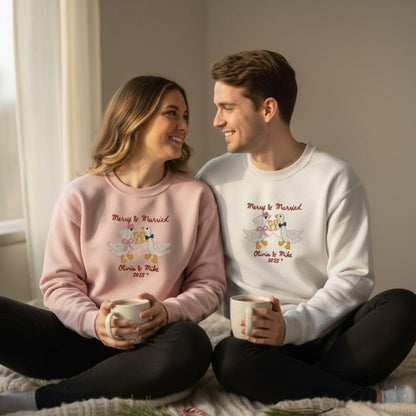 Couples Embroidered Shirt Wedding Gift Newlywed First Christmas Married Personalized Sweatshirt Custom Mr And Mrs Keepsake