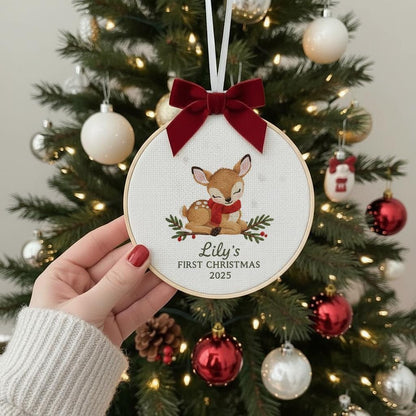 Personalized Baby's First Christmas Embroidered Ornament, Custom Name Keepsake