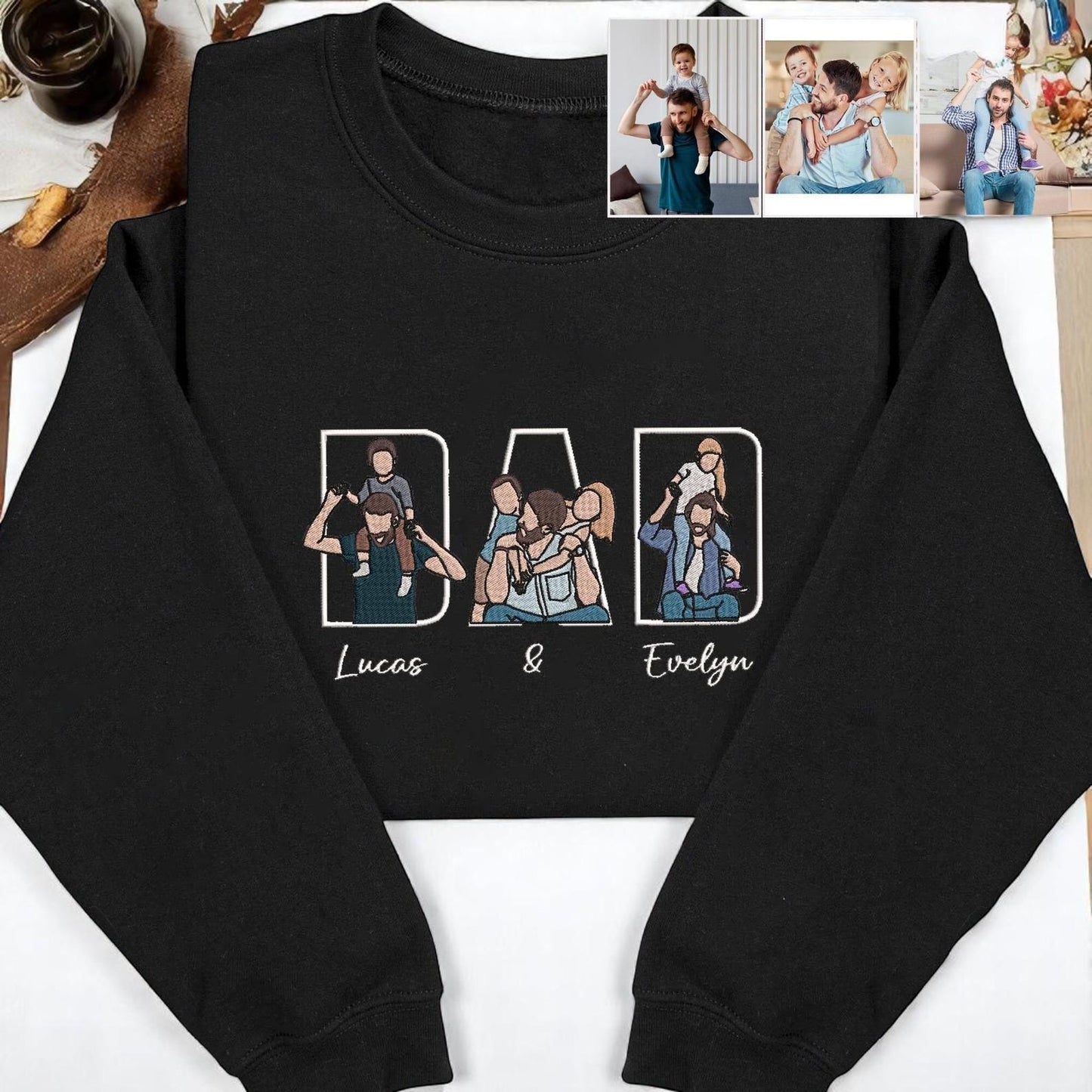 Dad Portrait Custom Embroidered Hoodie, Custom Photo Embroidered Sweatshirt For Dad, New Dad Shirt, Fathers Day Gifts, Gift For Husband