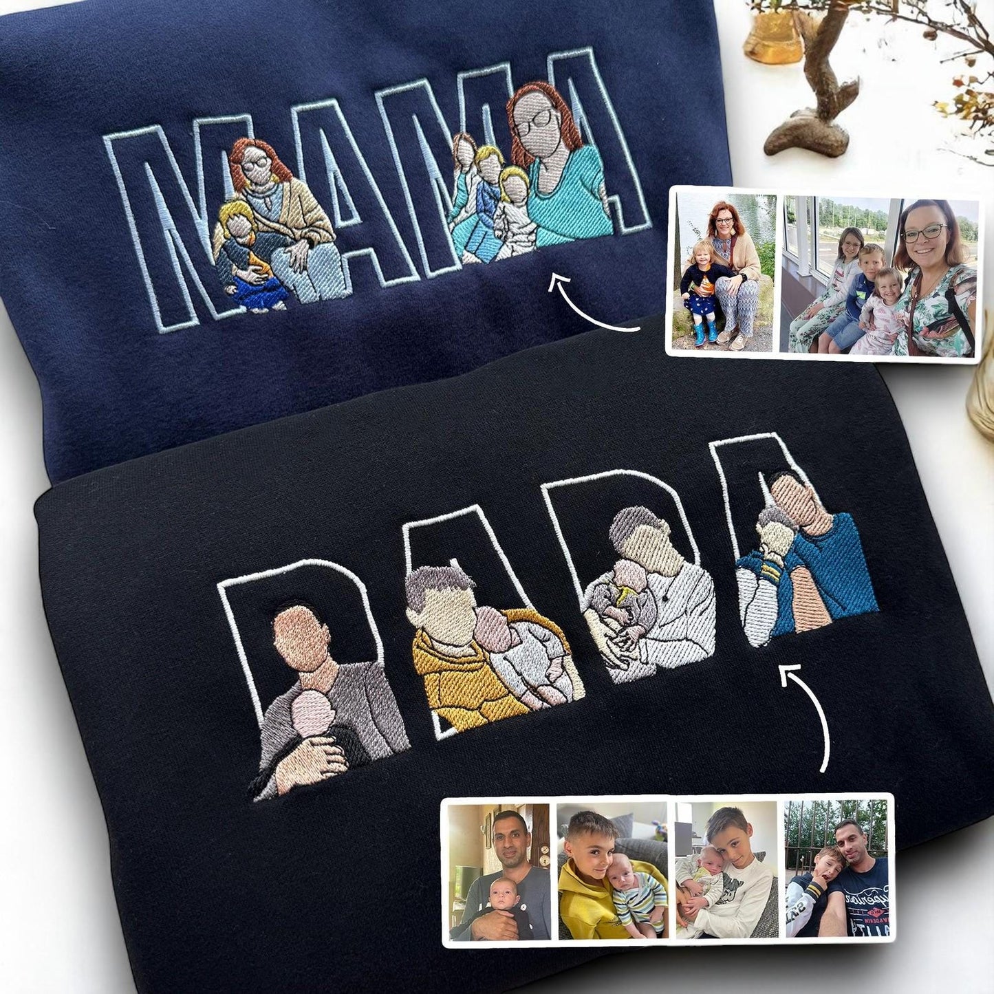 Custom PAPA Photo Embroidery Sweatshirt, Dad Portrait Custom Embroidered Hoodie, Custom Dad Hoodie, Memorial Shirt Gifts For Dad