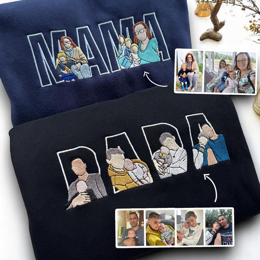 Custom PAPA Photo Embroidery Sweatshirt, Dad Portrait Custom Embroidered Hoodie, Custom Dad Hoodie, Memorial Shirt Gifts For Dad