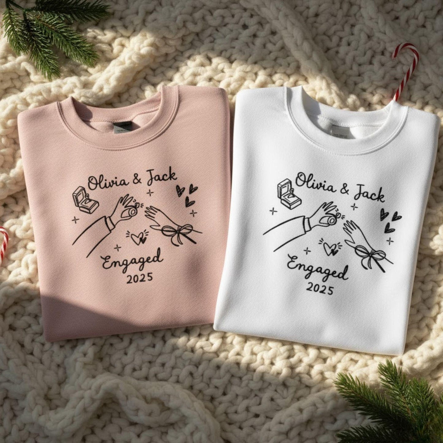 Personalized Engaged Couple Sweatshirt Custom Embroidery Names and Date Matching Outfit Engagement Gift Newly Engaged Winter Sweater