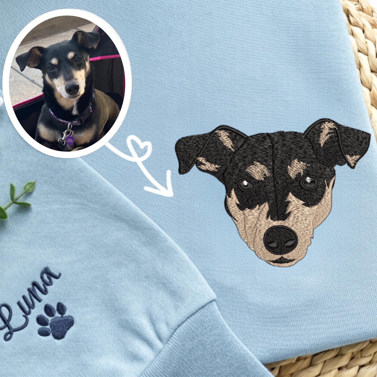 Embroidered Dachshund Sweatshirt, Custom Pet Portrait, Dog Memorial Gift
