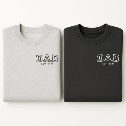 Personalised Embroidered DAD Est Hoodie, Custom DAD Est T Shirt, Custom Gift for New Parents, Matching Couple Gift, MUM Est Year Embroidery