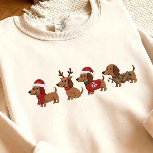 Embroidered Dachshund Christmas Sweatshirt, Wiener Dog Holiday Shirt, Dog Lover Gift ,Holiday Sweater, Cute Christmas Dog Shirt