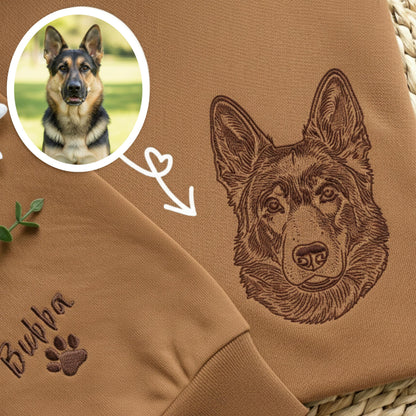 Custom Embroidered Line Art Pet Portrait Crewneck, Dog & Cat Gift 4