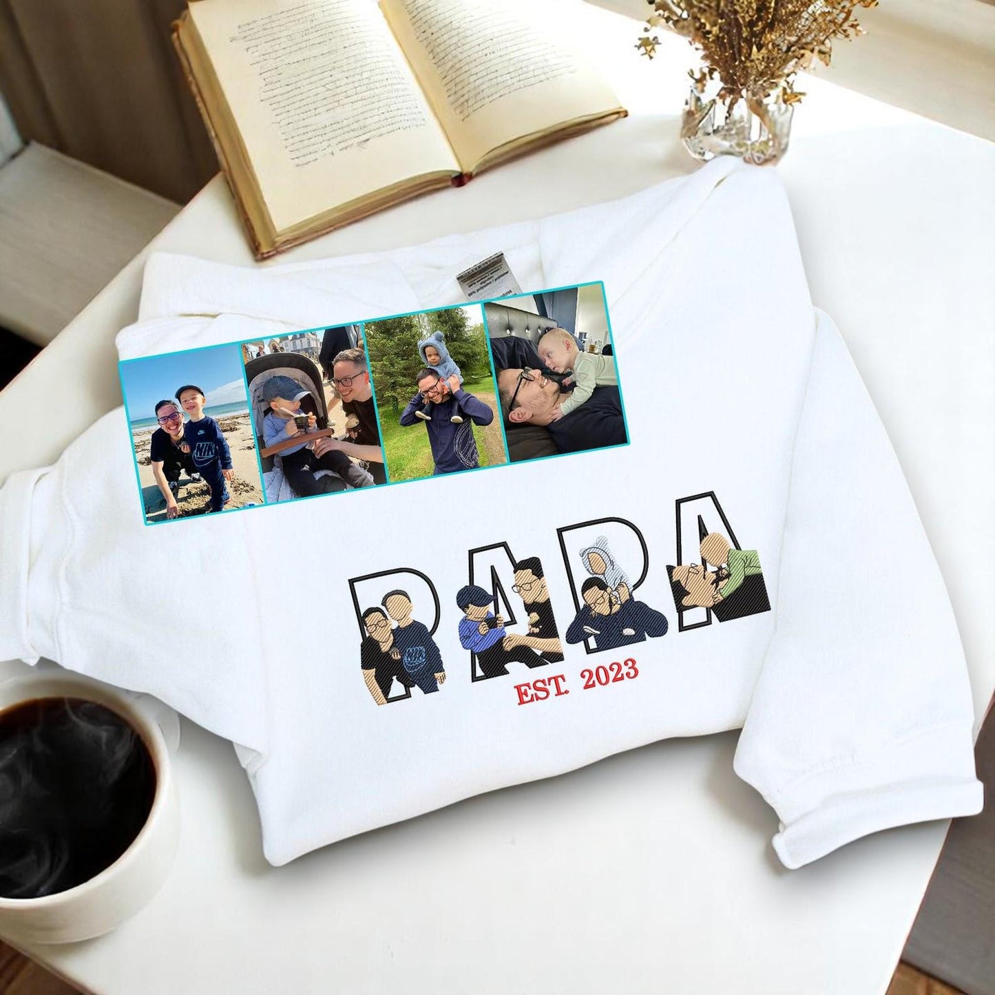 Dad Portrait Custom Embroidered Hoodie, Dad Picture,Custom PAPA Photo Embroidery Sweatshirt, Custom Dad Hoodie, Memorial Shirt Gifts For Dad