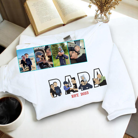 Dad Portrait Custom Embroidered Hoodie, Dad Picture,Custom PAPA Photo Embroidery Sweatshirt, Custom Dad Hoodie, Memorial Shirt Gifts For Dad
