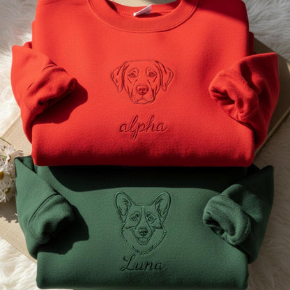 Embroidered Pet Portrait Sweatshirt, Personalized Dog Mom Gift