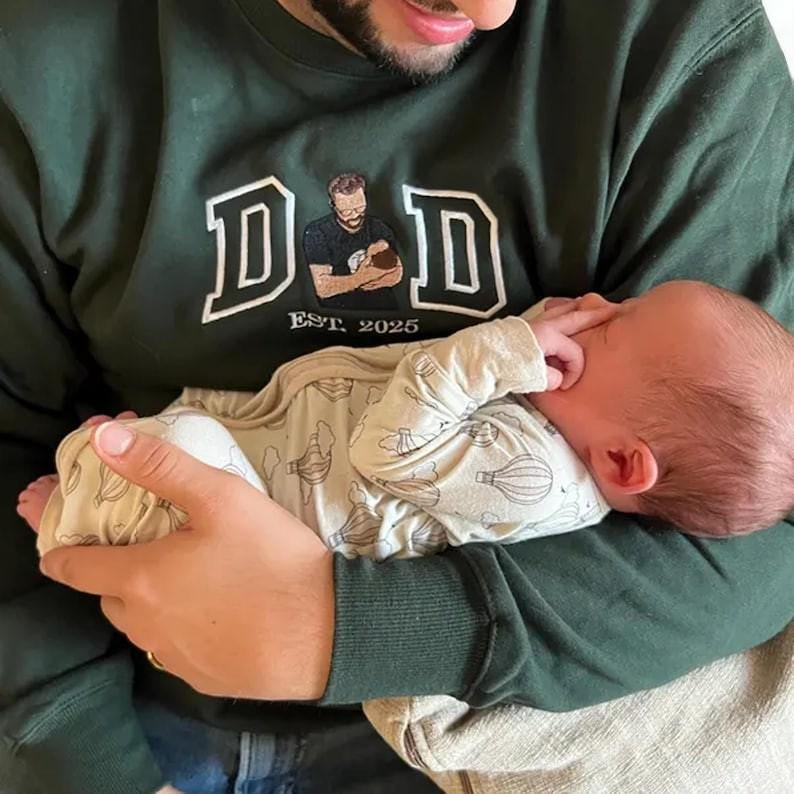 Dad Sweatshirt with Kid Portrait Embroidered, Portrait From Photo, Memorial Shirt for Dad, Dad Picture Hoodie, Custom Embroidered photo