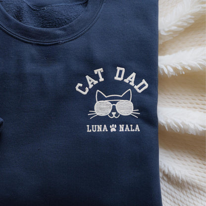 Embroidered Custom Cat Dad T-Shirt, Personalized Cat Lover Gift