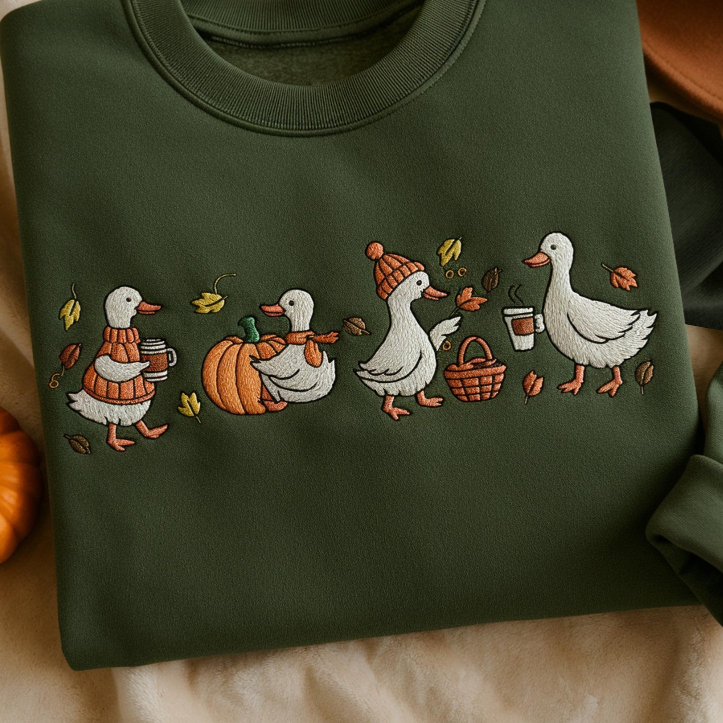 Embroidered Goose Sweatshirt: Cozy Fall Thanksgiving Tee
